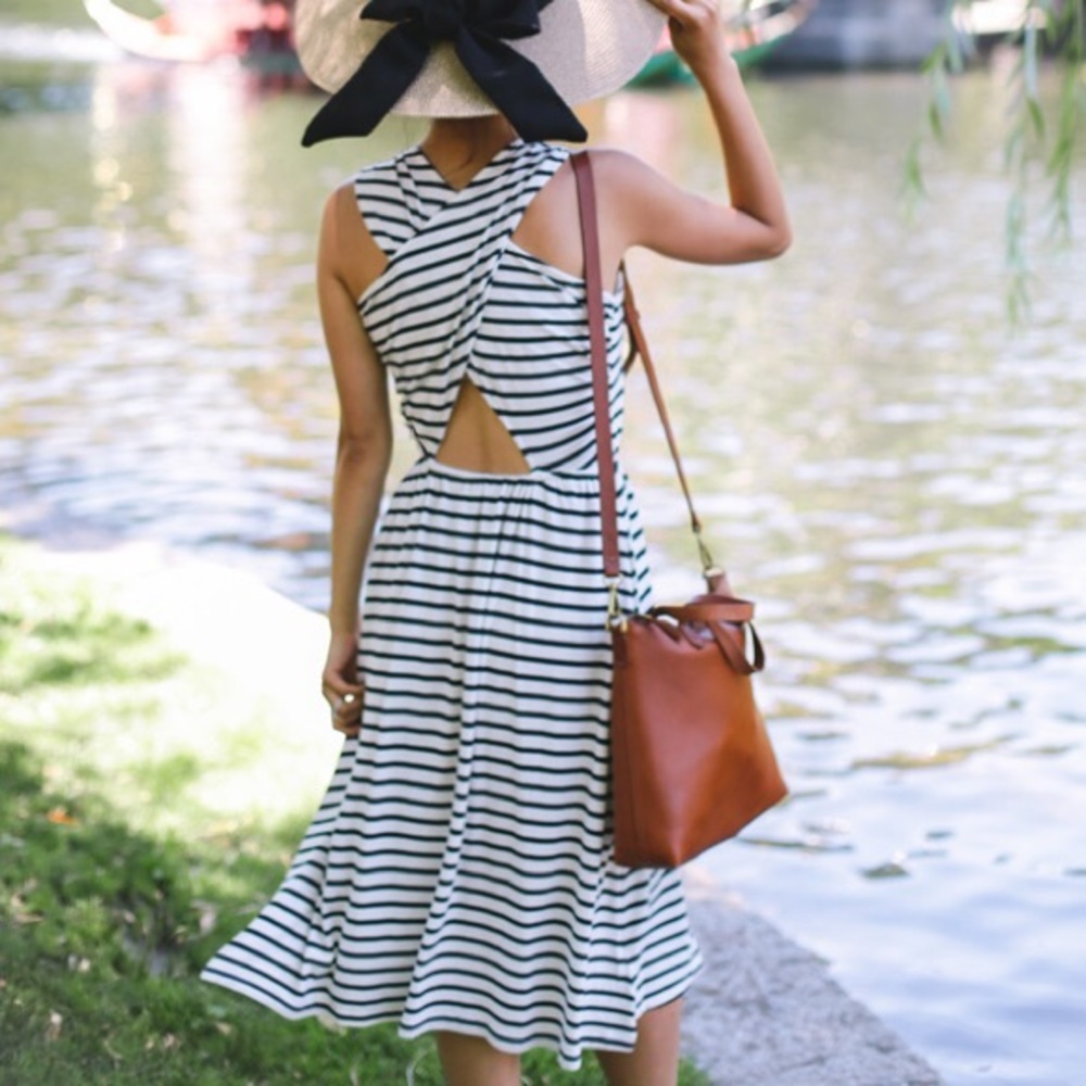 LOFT Striped Cross Back Dress